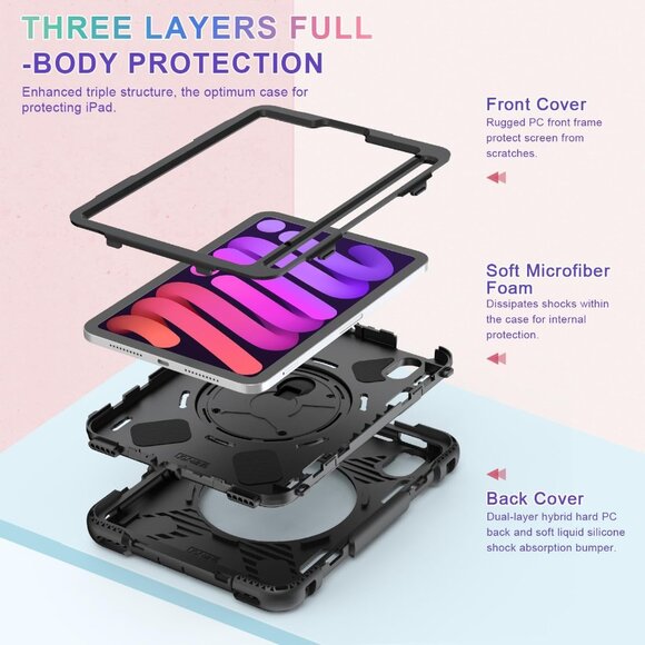 Case for iPad mini 7 2024 with Screen Protector 7th/6th Gen 8.3 Inch Case Black - Picture 5 of 6